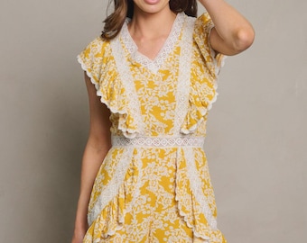 Floral Lace Trim Romper for Women