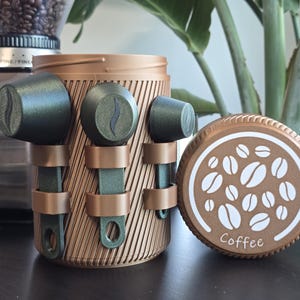 Tarro de café con cucharas medidoras: recipiente hermético con soporte para cucharas / Varios colores / Contenedor de café impreso en 3D