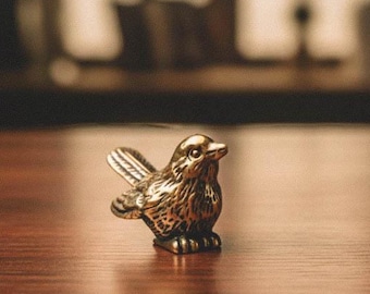 Figurita de pájaro en miniatura de latón macizo, decoración de escritorio retro
