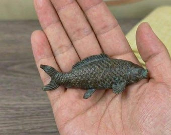 Koi Fish Figurine, Bronze Antique Style Carp Statue, Cast Iron Koi Carp Sculpture