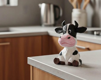 Hand Carved Cow Figurine, Sitting Cow Desk Ornament, Hand Carved Animal Figurine