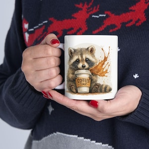 Whimsical Raccoon-Themed Ceramic Mug, Cute Coffee Cup, Perfect Gift for Animal Lovers, Cozy Home Decor, Unique Kitchenware, Raccoon Lovers,