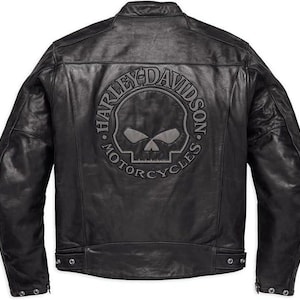 Harley Davidson Herr Reflekterande Dödskalle Kohud Läder Bikerjacka – Willie G Motorcykelutrustning