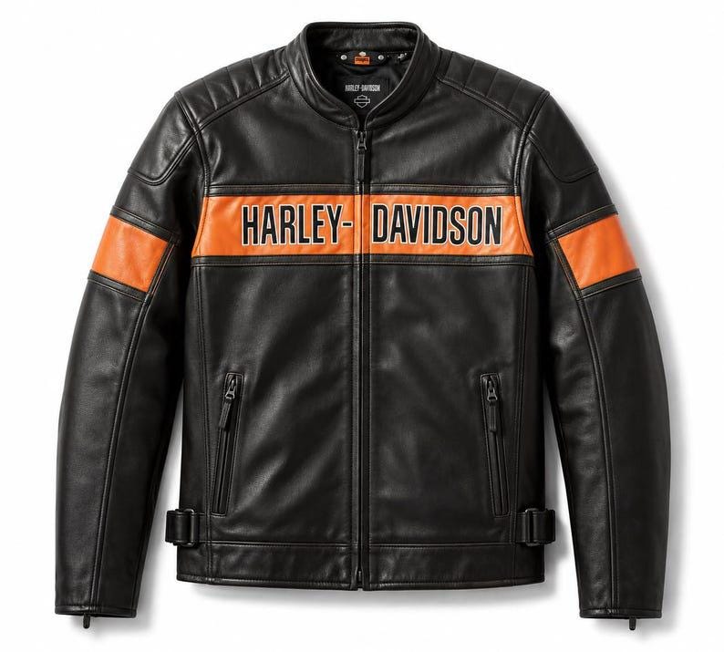 Mens Orange and Black Leather Harley Jacket - Etsy
