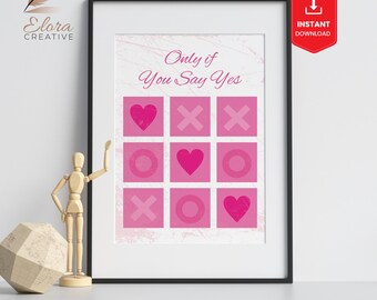 XOXO Tic Tac Toe Wall Art, Preppy I Love You Poster, Trendy Romantic Wall Art, Aesthetic Pink Gallery Wall Print, Valentines Day Minimalist