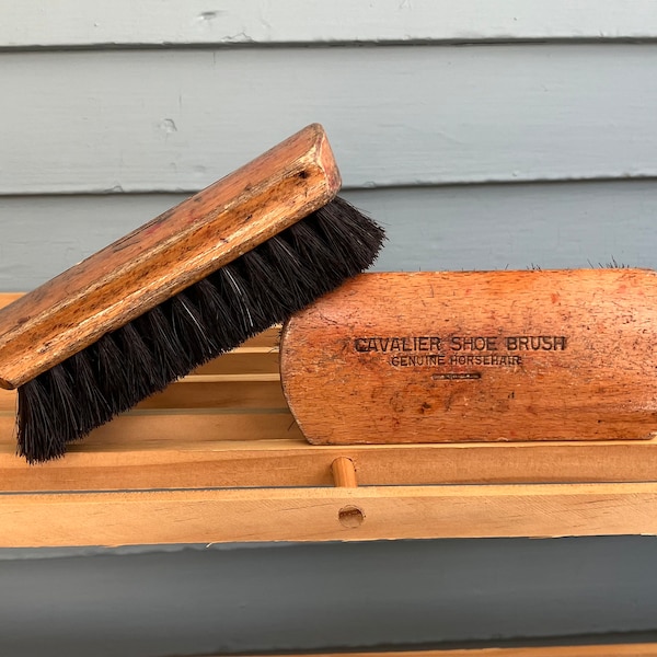 A set of Vintage Cavalier Shoe Brushes Genuine Horse Hair Shoe Brush