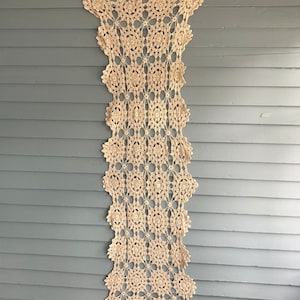 Exquisitely Crocheted Extra Long Off White Table Runner / Dresser Scarf / Wall Hanging 53” x 17”