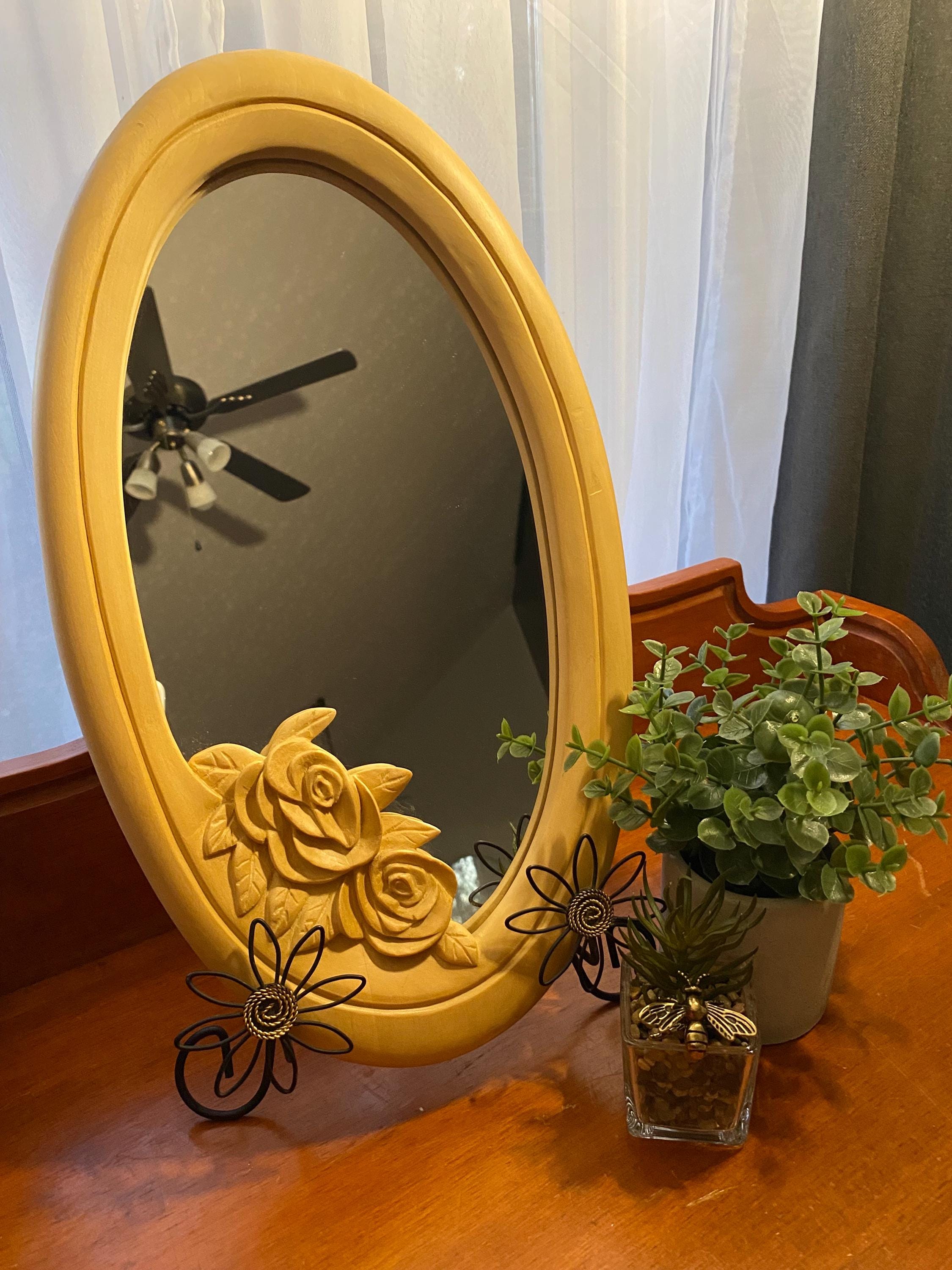 Vintage Carved Rose Mirror - Etsy
