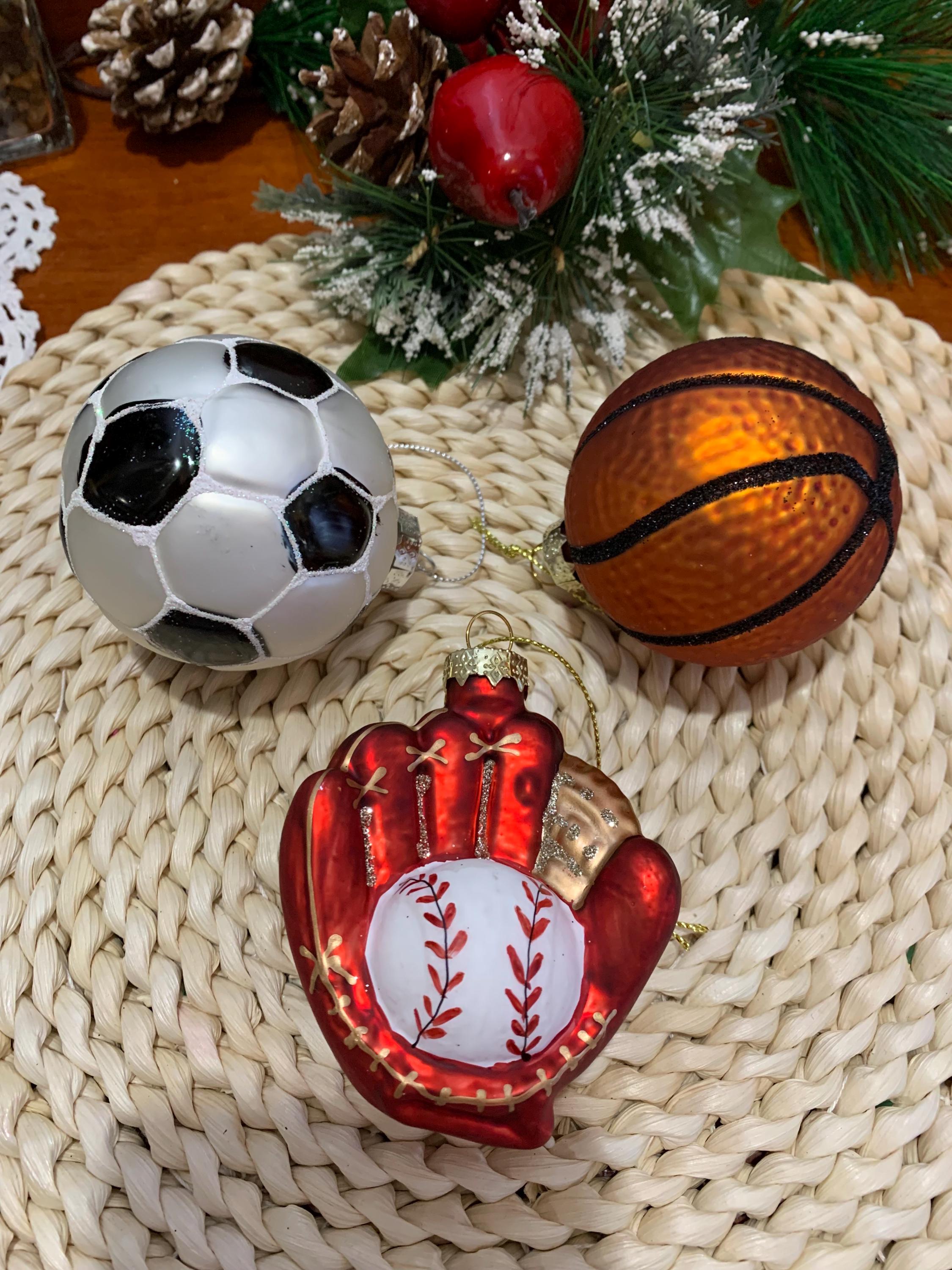 3 Boules De Noël Anciennes - Verre Bleu Clair Mercurisé Et églomisé - Décorations Vintage Pour Sapin - Occasion