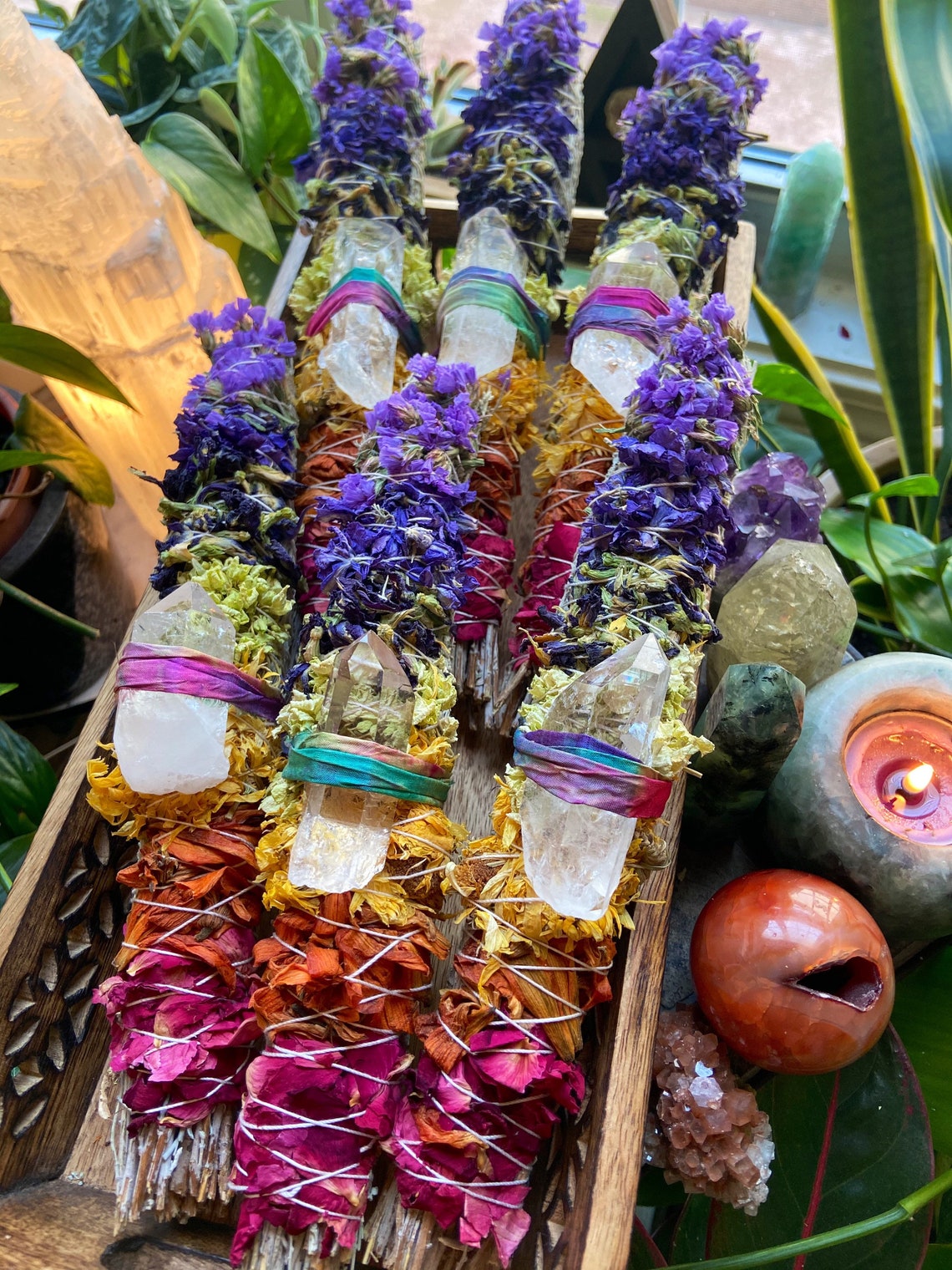 Rainbow bundle chakra sage rainbow sage crystal sage wand Etsy