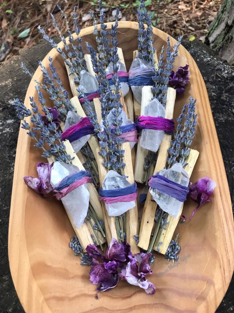 Harmony, smudge bundle, palo santo sticks, lavender, clear quartz, cr…
