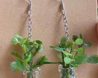 Plant earrings| Plant lover gifts | Faux Plants in Glass Jars, Botanical Jewelry