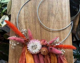 Moon Wall Hanging with Dried Flowers | Celestial Botanical Decor, Cottagecore, Boho, Witchy Art