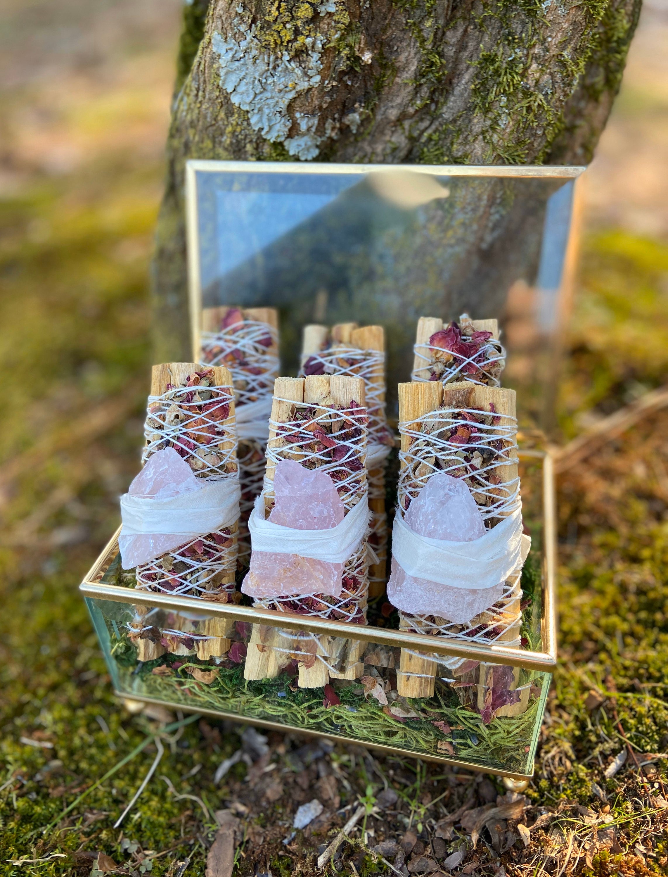 Love, manifest, rose petals, rose buds, rose quartz, smudge, palo san…