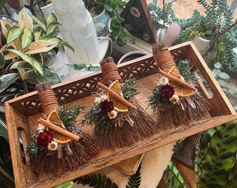 Witchy Mini Besom Broom - Yule Pagan Home Decor with Juniper & Quartz
