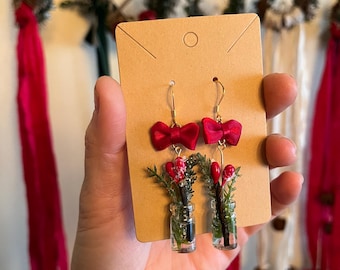 Holiday Earrings Mini Holly plant Jewelry Gifts for Plant Lovers and Moms