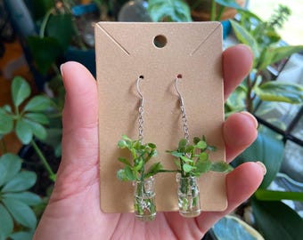 Mini Plant Propagation Earrings - Faux Botanical Terrarium Jewelry Gift for Plant Lover Mom Gardener