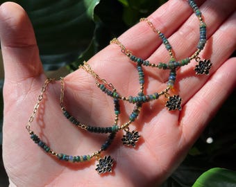 Ethiopian Black Opal Lotus Flower Necklace - Gold Filled Dainty Minimalist Choker Bohemian Layering Jewelry