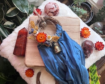 Fire Horse Protection Wreath with Witch Bells: Pagan Altar Decor