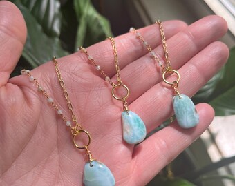 Larimar Gemstone Necklace | 18k Gold Filled Chain, Ocean Inspired Jewelry