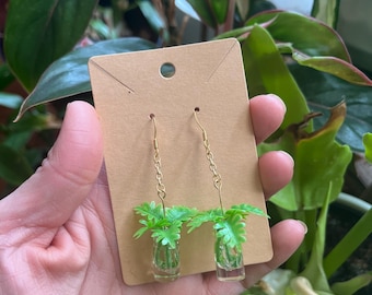 Philodendron Xanadu Earrings | Miniature Plant Propagation Jewelry, Gold/Silver Finish