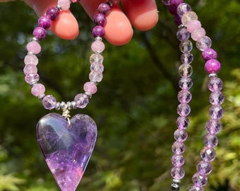 Amethyst Heart necklace, Spiritual protection gift, Birthstone jewelry, gift for her