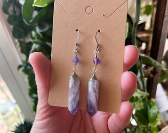 Amethyst Point Dangle Earrings | Silver Crystal Boho Jewelry, February Birthstone
