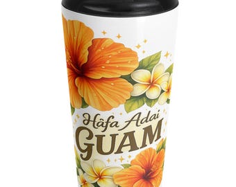 Taza de viaje Hafa Adai Guam Hibiscus / Vaso térmico de acero inoxidable con diseño floral