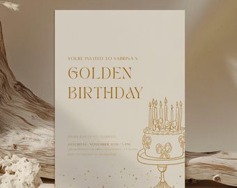 Golden Birthday Invitation | Gold Birthday Invite Template | Editable Birthday Party Invitation | Digital Download