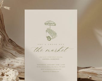 She’s Fresh Off the Market Bridal Shower Invitation | Farmers Market Wedding Shower Invite | Editable Canva Template | Digital Download