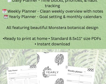 Monstera Botanical Planner Set | Daily, Weekly, Yearly (Digital Download)