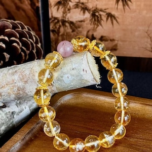 Golden Rutilated Quartz Natural Crystal Beaded Bracelet, 10mm Adjustable Bracelet, Handmade Stretch Bracelet, Bracelet Gift