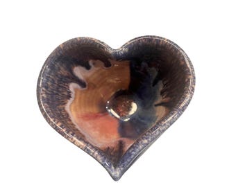 Lisa Howe Stoneware Pink/blues Pottery Heart Shaped Bowl Lava Glazed Signed