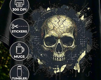 Dark Gothic Horror Skull PNG, Spooky Halloween Sublimation Design, Clipart for Small Business