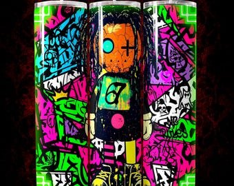 20oz Straight Skinny Tumbler Wrap PNG, Neon Graffiti Sublimation Design, Street Art for Crafters
