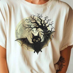 Halloween Bat with Spooky Tree & Moon PNG, Cute Spooky Sublimation Design for T-Shirts, Tumblers, and Crafts, Digital Download