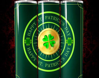 20oz Straight Skinny Tumbler Wrap PNG, Happy St Patricks Day Sublimation Design, Lucky Cup
