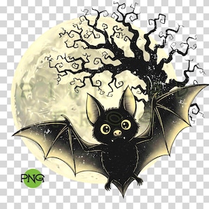 Halloween Bat with Spooky Tree & Moon PNG, Cute Spooky Sublimation Design for T-Shirts, Tumblers, and Crafts, Digital Download