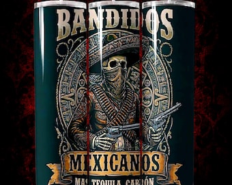 Skeleton Outlaw 20oz Tumbler Wrap PNG Sublimation Design, Bandidos Mexicanos Digital Download