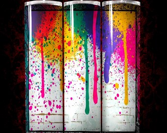 20oz Straight Skinny Tumbler Wrap PNG, Colourful Dripping Graffiti Paint Sublimation Design
