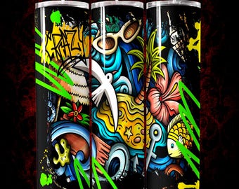 20oz Straight Skinny Tumbler Wrap PNG, Tropical Summer Holiday Vibes Sublimation Design