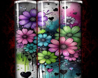 Gothic Pastel Flowers 20oz Tumbler Wrap PNG, Floral Sublimation Design, Digital Download