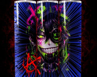 20oz Straight Skinny Tumbler Wrap PNG, Anime Rebel Graffiti Punk Sublimation Design