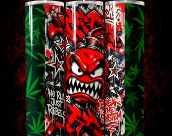Graffiti Bomb 20oz Tumbler Wrap PNG Sublimation Design, Red Urban Street Art Digital Download