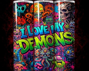 20oz Straight Skinny Tumbler Wrap PNG, Sarcastic Creepy Demons Sublimation Design for Cups