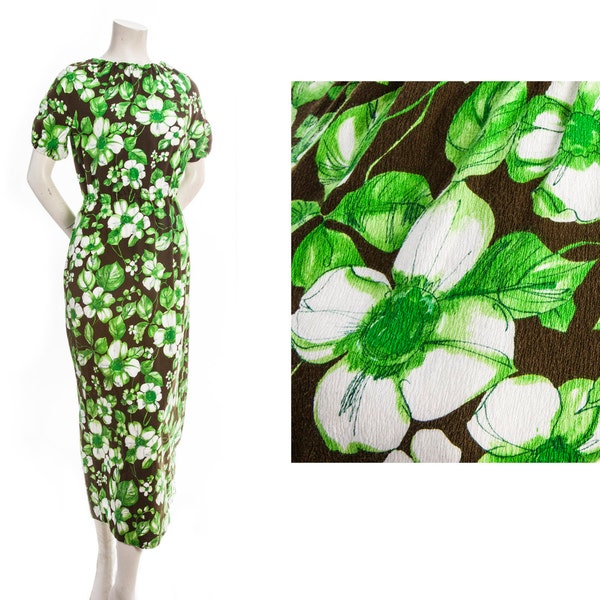 Vintage floral maxi dress -- 60s 70s tropical print dress -- hawaiian floral print -- size small / medium