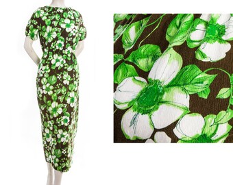 Vintage floral maxi dress -- 60s 70s tropical print dress -- hawaiian floral print -- size small / medium