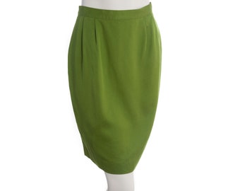 Vintage green pencil skirt -- 80s knee length midi skirt -- size small