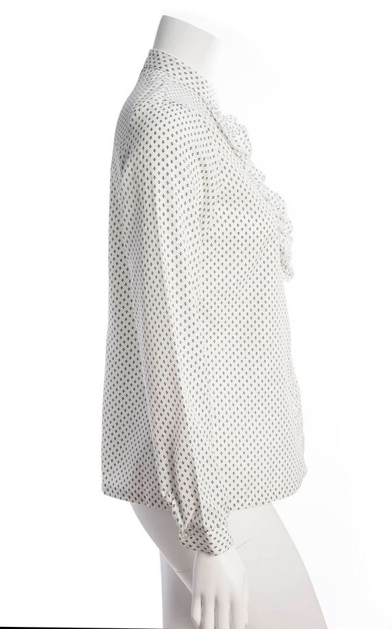 Vintage ruffle front blouse -- patterned button-d… - image 4
