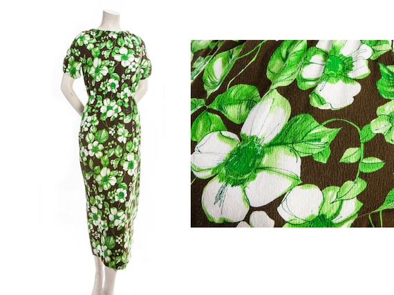 Vintage floral maxi dress -- 60s 70s tropical pri… - image 1